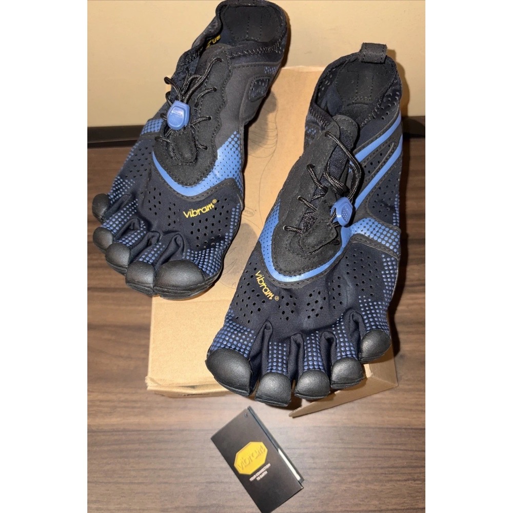 New $170 Vibram FiveFingers V-Run Black Blue Barefoot 40 EU Men's 8-8.5 US